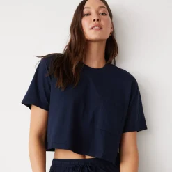 MONROW Organic Jersey Crop Pocket Tee DARKNAVY Store